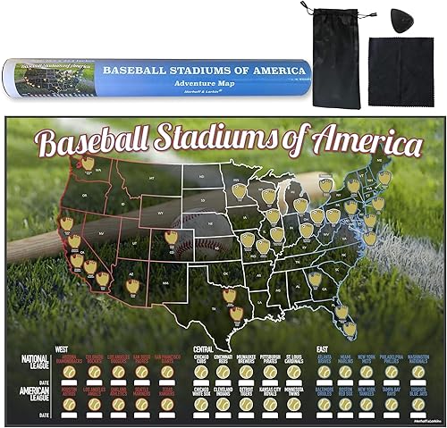 Baseball Stadiums of America Scratch Off Map | Lists National & Major League Teams | MLB Ballpark Wall Poster, Bucket List, & Tracker of Visited