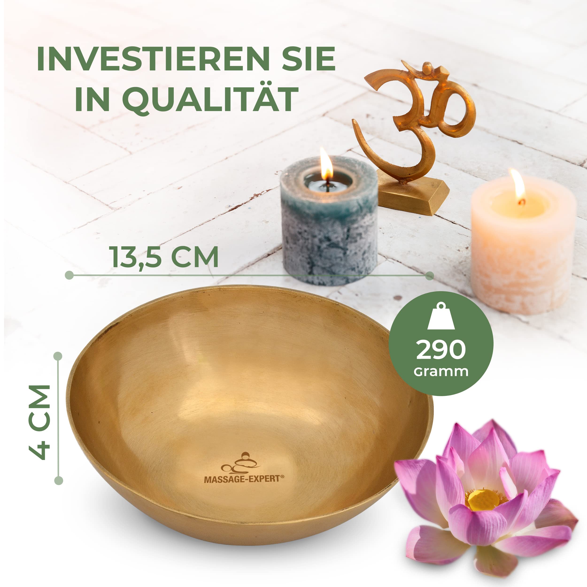 MASSAGE-EXPERT Tibetische Klangschale - Weite Kopfschale Ø 13,5 cm, 290 Gramm | Bewegend hoher Klang für wirkungsvolle Klangmassage & Klangtherapie im Bereich des Oberkörpers | Profi-Qualität