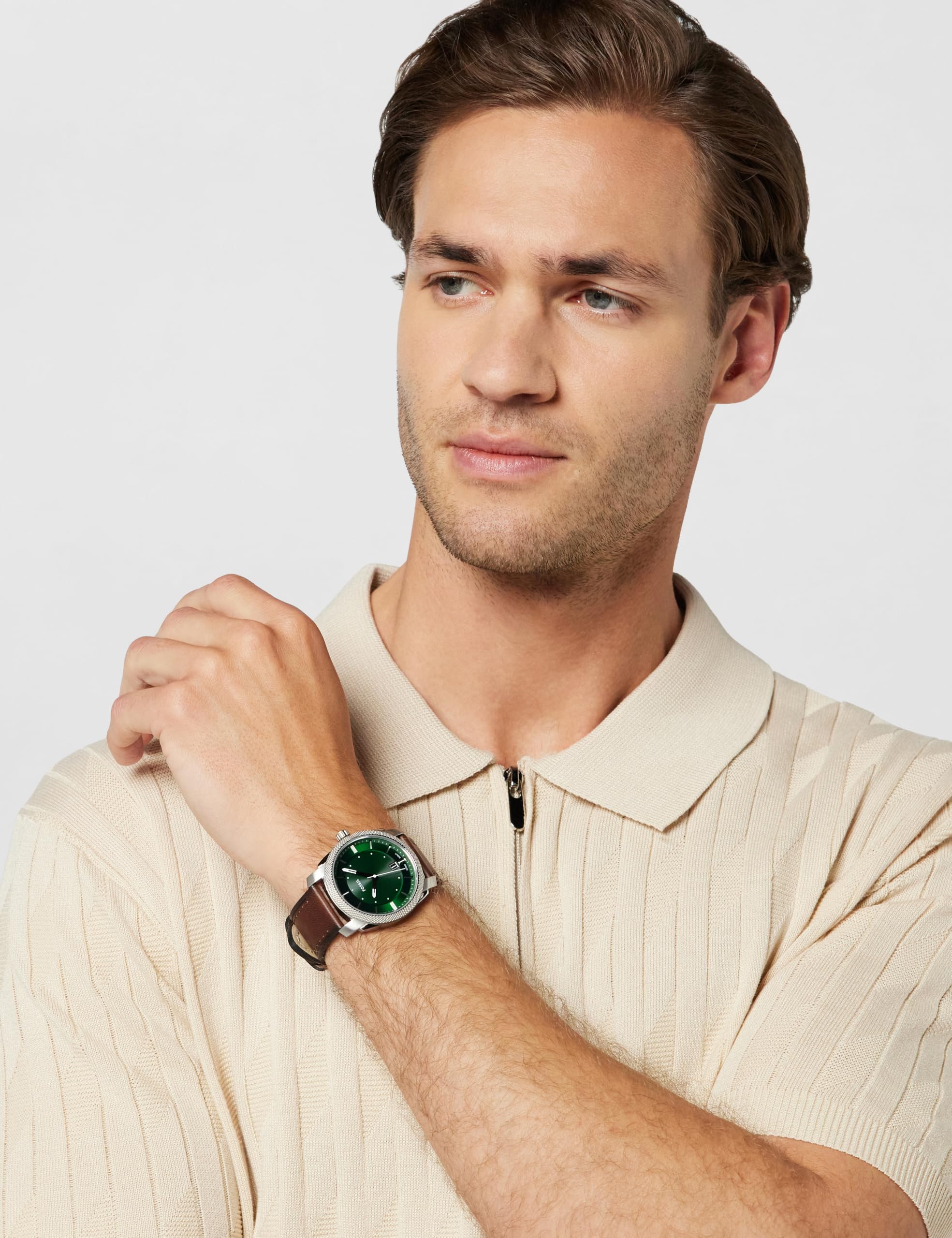 Fossil Machine Watch for Men, Quartz Three Hand Date Movement with Stainless Steel or Leather Strap