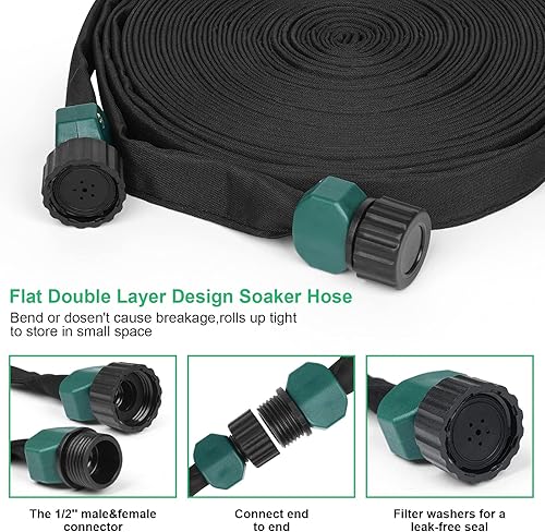 Miniatura 5 de Manguera plana de remojo de 25 pies para camas de jardín manguera de goteo resistente ahorra un 70 de agua para árboles vegetales 25 pies