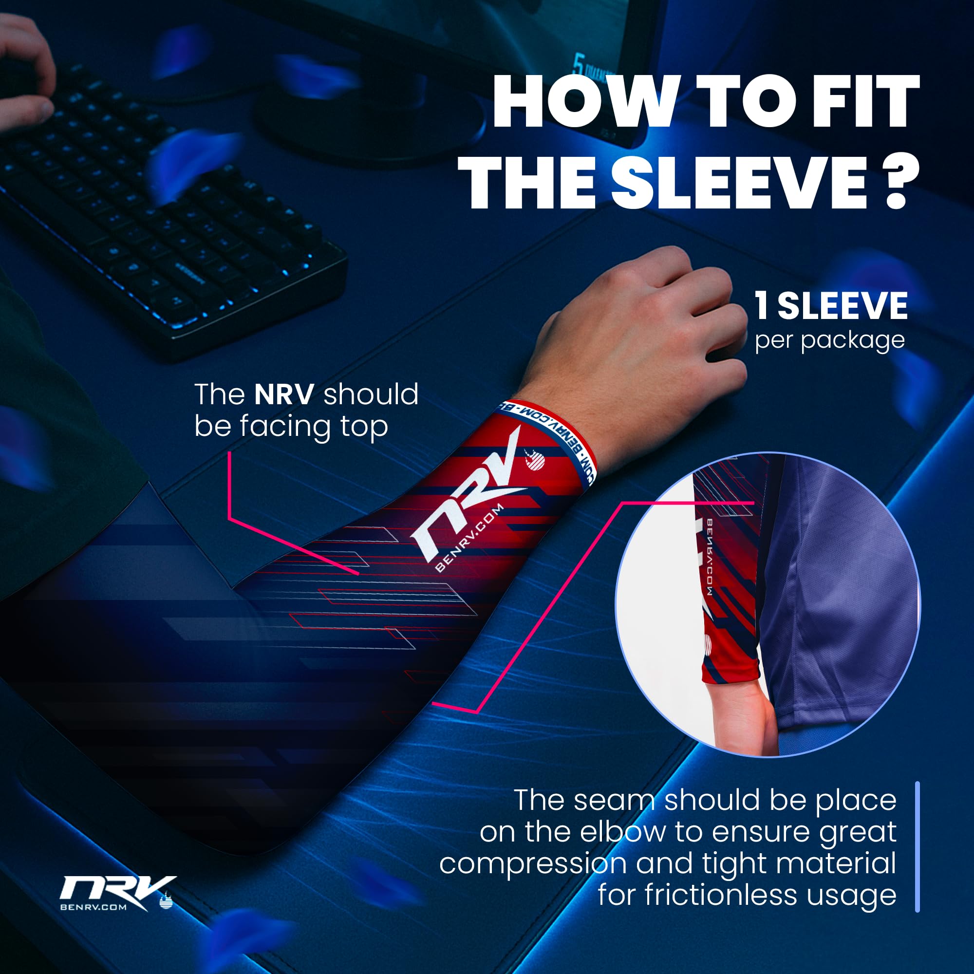 NRV Manchette de Compression Gaming - Edition France - Optimisez Votre Jeu avec Confort et Style - Conçu par des Joueurs Professionnels - Durable, Respirant et Sans Friction