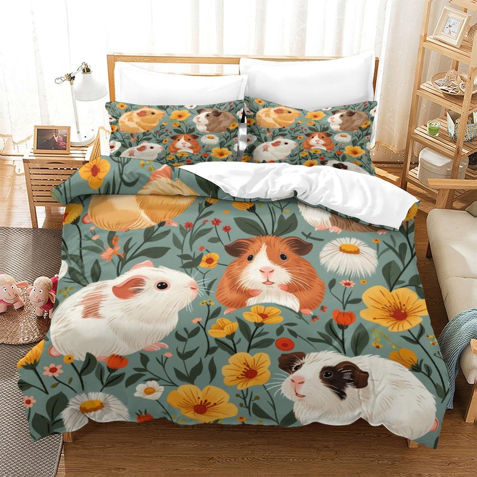Housse de couette cochon d'inde linge de lit imprimé 3D animaux parure microfibre fermeture éclair