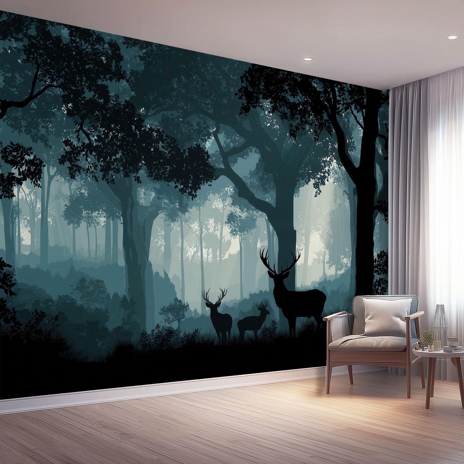 Papier peint intissé premium 400x280 cm fresque élan gris noir
