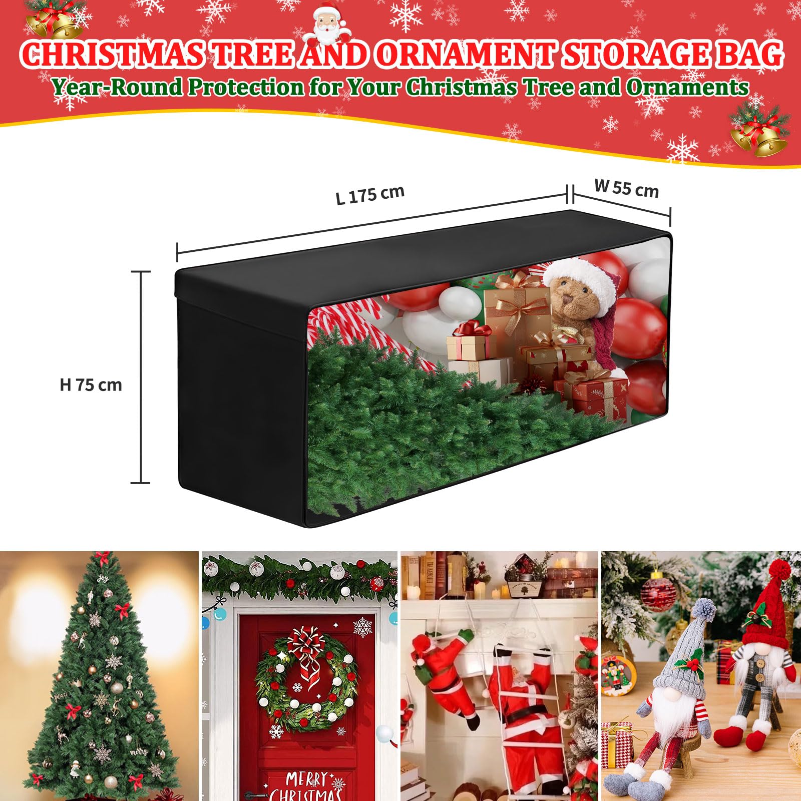 Aufbewahrungstasche XXL für Gartenauflagen, Auflagentasche Gartenpolster, Schutzhülle für Polsterauflagen mit Tragegriff, Groß Tasche für Gartenmöbel, Polster, Kissen (Schwarz, 175x55x75cm)