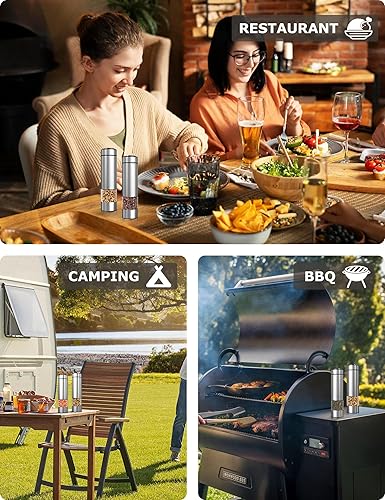 Miniatura 6 de Juego de molinillo eléctrico de sal y pimienta a pilas de acero inoxidable molinillo de pimienta molinillo eléctrico de pimienta molinillo