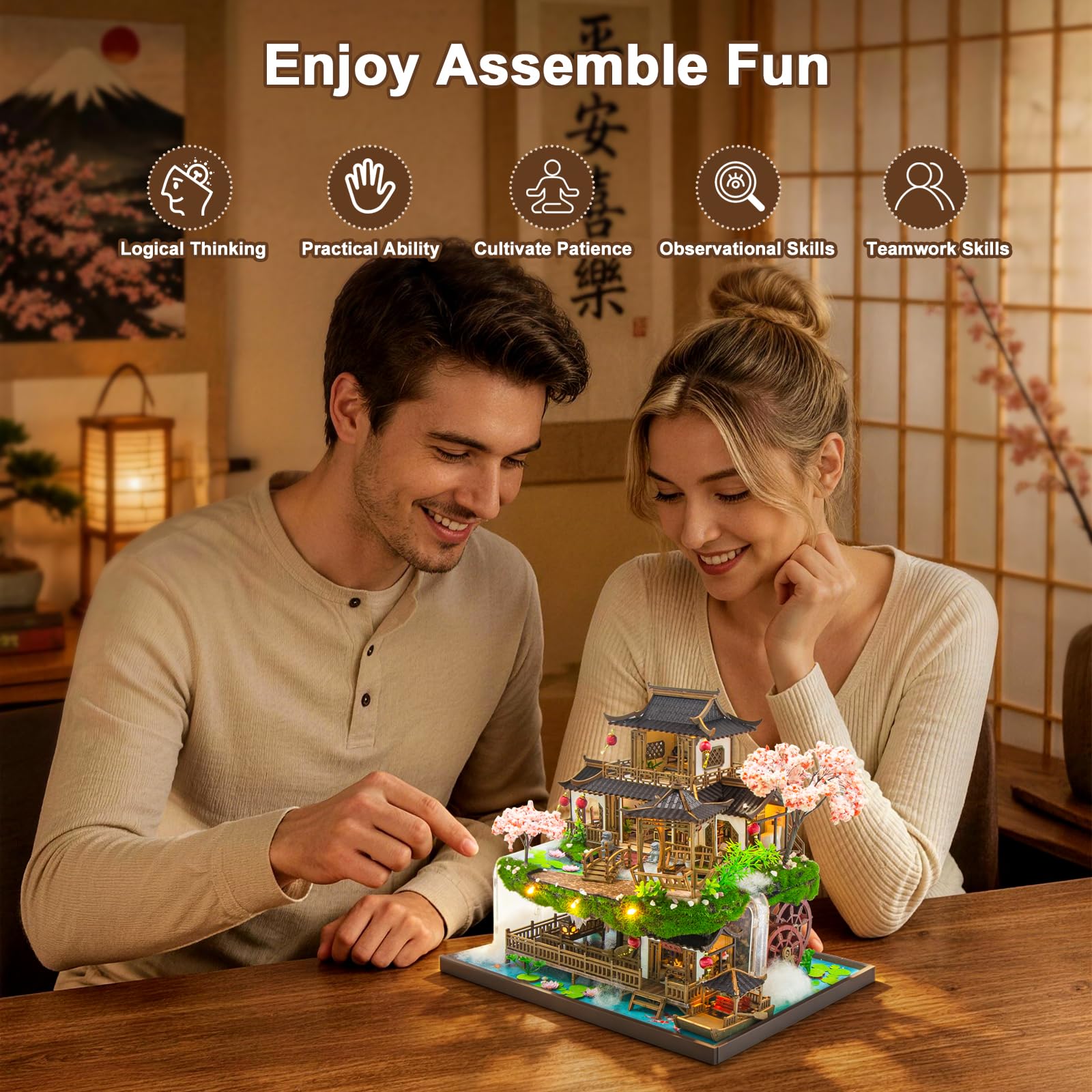 Miniaturowy dom typu "zrób to sam", mini drewniane puzzle 3D, domek dla lalek, zestaw z diodami LED, wróżka, mały dom, regał na książki, zestaw do majsterkowania, kreatywny prezent urodzinowy