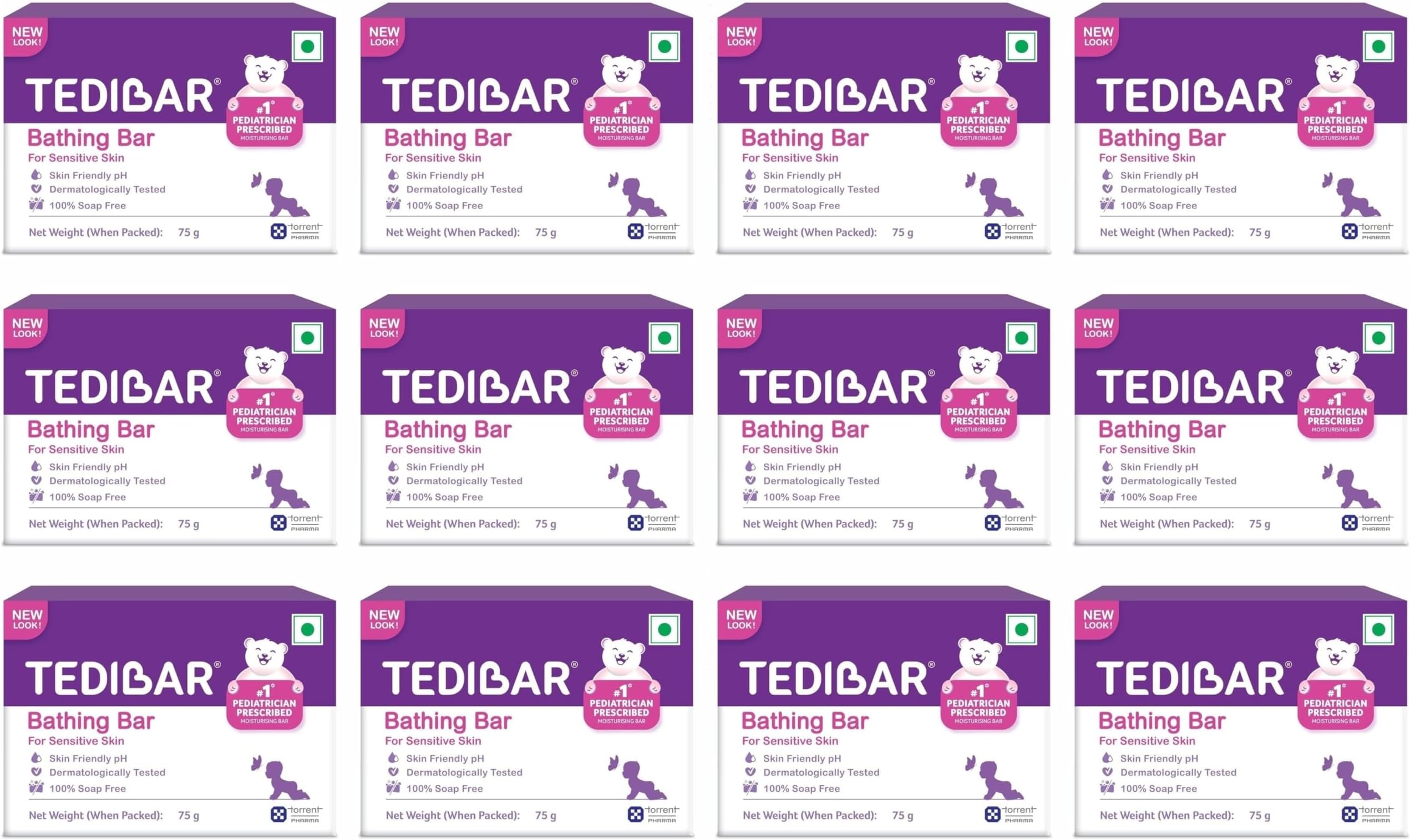 Moisturising Baby Bathing Bar with Skin Friendly PH|100% Soap Free|Prevents Dryness & Rashes|Dermatologically Tested 75gm x Pack of 12