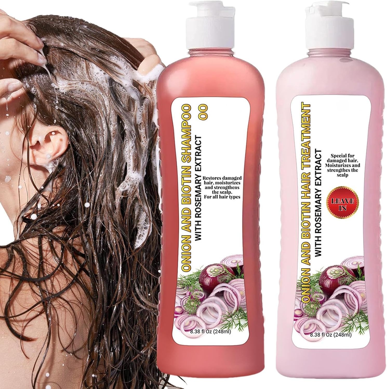 Onion Biotin Shampoo,Strengthening Hair Shampoo with Natural Rosemary Extract,2.23×1.92×6.08 Inches Promotes Stronger,Hair Care Products Ideal for Daily Use, Thicker and Longer