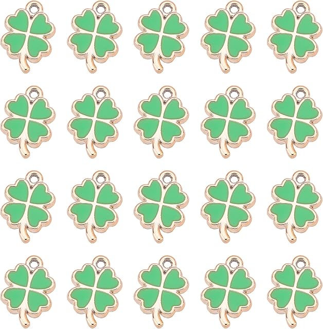NBEADS 100 Pcs Four Leaf Charms Pendents, St. Patrick's Day Enamel Shamrock Charms Lucky Clover Resin Pendants for DIY Crafting Jewelry Making