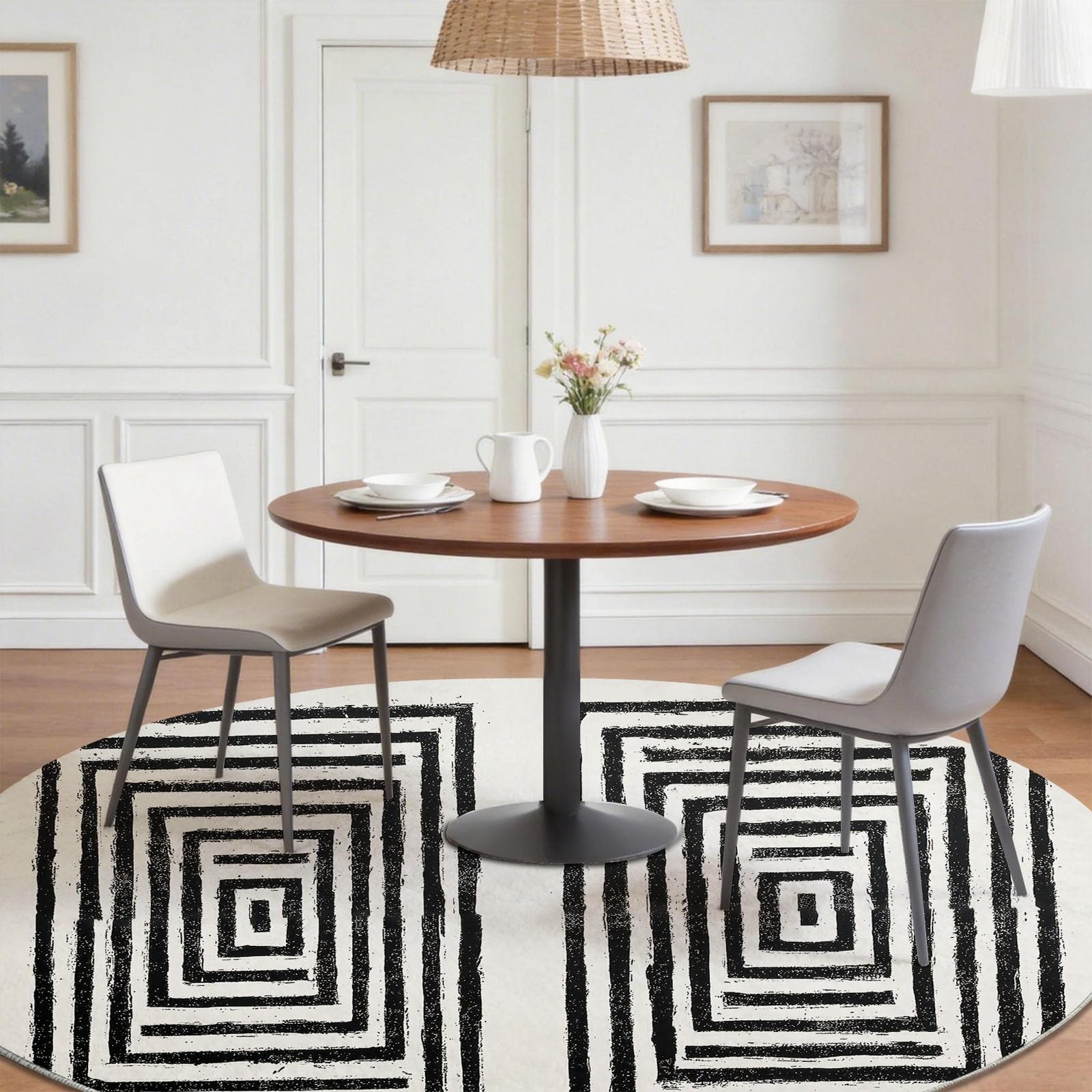 Alfombra geométrica redonda infantil 160 cm, lavable y antideslizante, gris-eige minimalista abstracta alfombra de juegos suave para habitación de bebé y enfermería