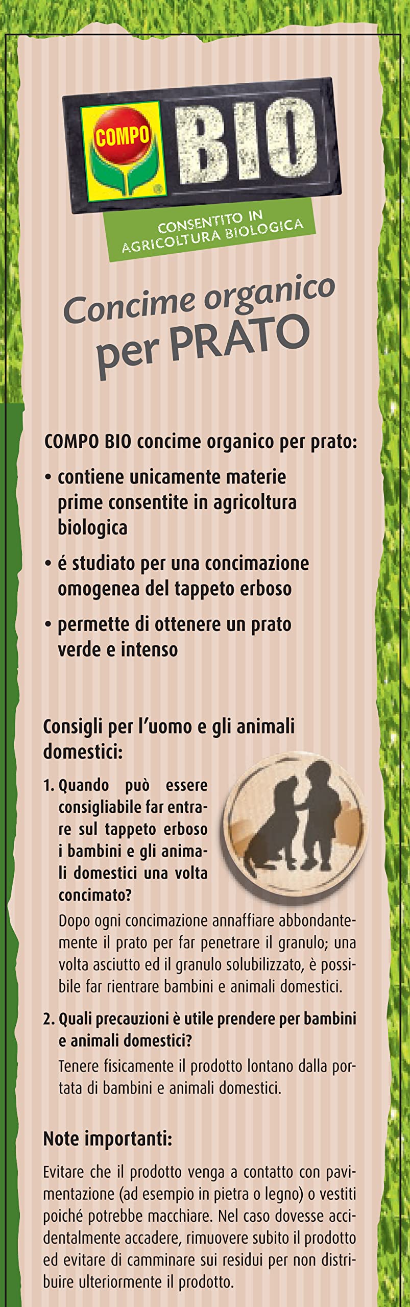 COMPO BIO Concime Organico per Prato, Per Prati Verdi e Fitti in Modo Naturale, 5 kg