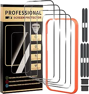 4 Pack for iphone 16 Pro Max Screen Protector Tempered Glass iphone 15 Pro Max iphone 14 Pro Max Optional 9h With Install Frame Case Friendly No Bubbles Military Grade Shatterproof
