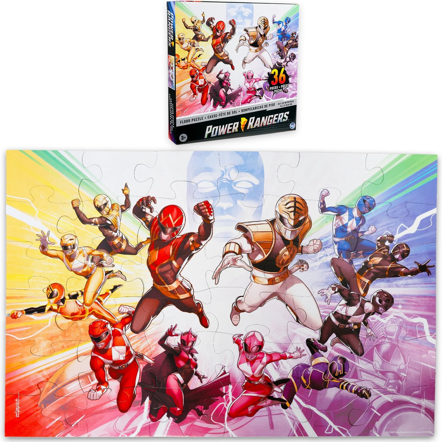 3 Pack Transformers, TMNT, Power Rangers 36 Piece Jigsaw Floor Puzzles Set - Bundle with 3 Assorted Puzzles for Boys Plus Stickers, More | Floor Puzzle Pack for Kids Ages 4-8