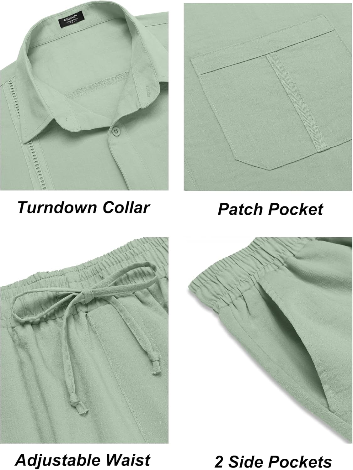 COOFANDY Mens Linen Sets 2 Piece Long Sleeve Button Down Cuban Shirt and Pants Set Summer Beach Set Outfits - Image 5