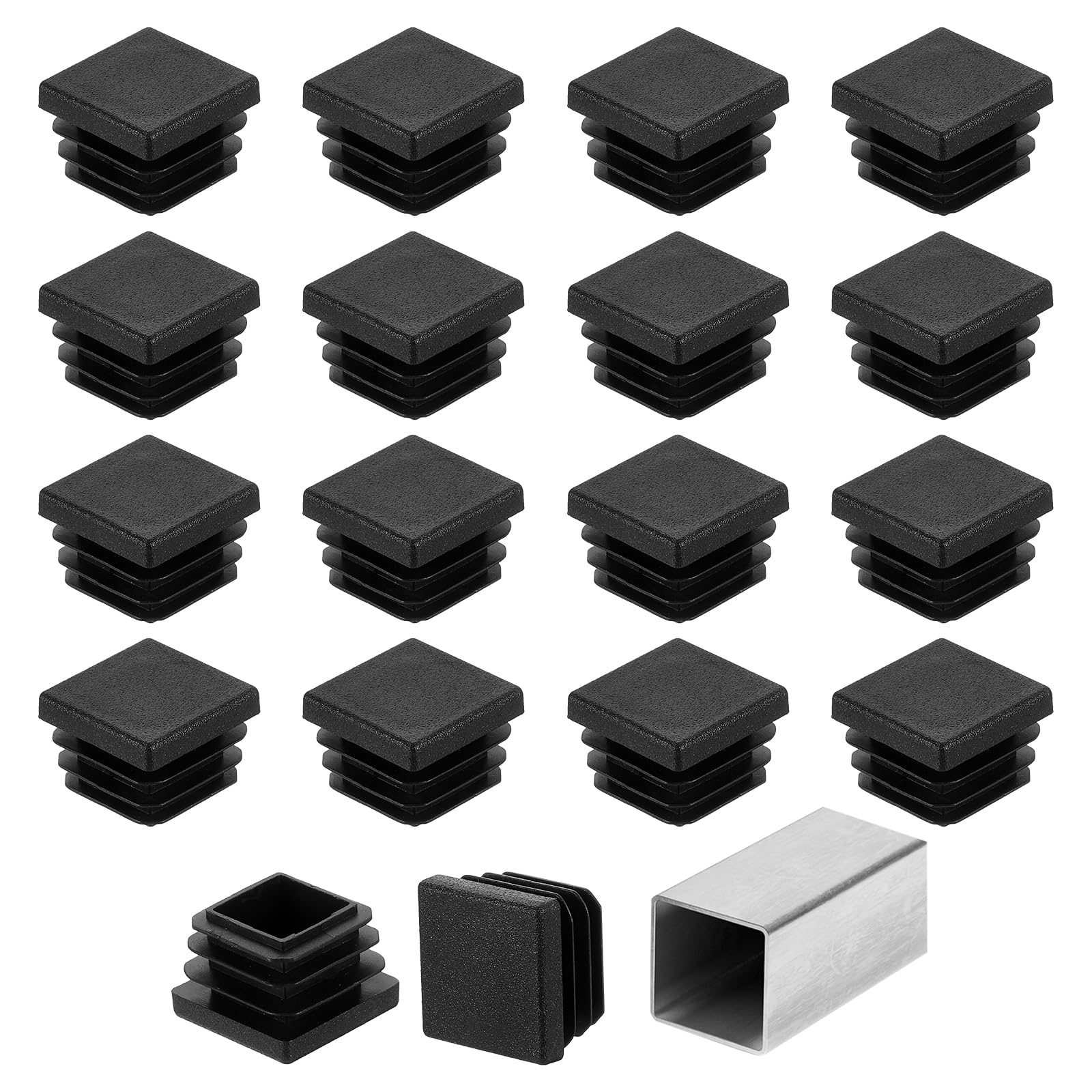 uxcell 3/4" (20mm) Square Tubing End Caps, 50 Pcs Plastic Hole Plugs Insert End Cap for Metal Tubing Post Chair Leg Table Bookshelves Furniture, Black