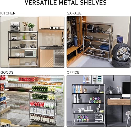 Miniatura 3 de Estante de almacenamiento, estantes de acero inoxidable ajustables de 5 niveles, estantes de metal resistentes, unidades de estantería de alta