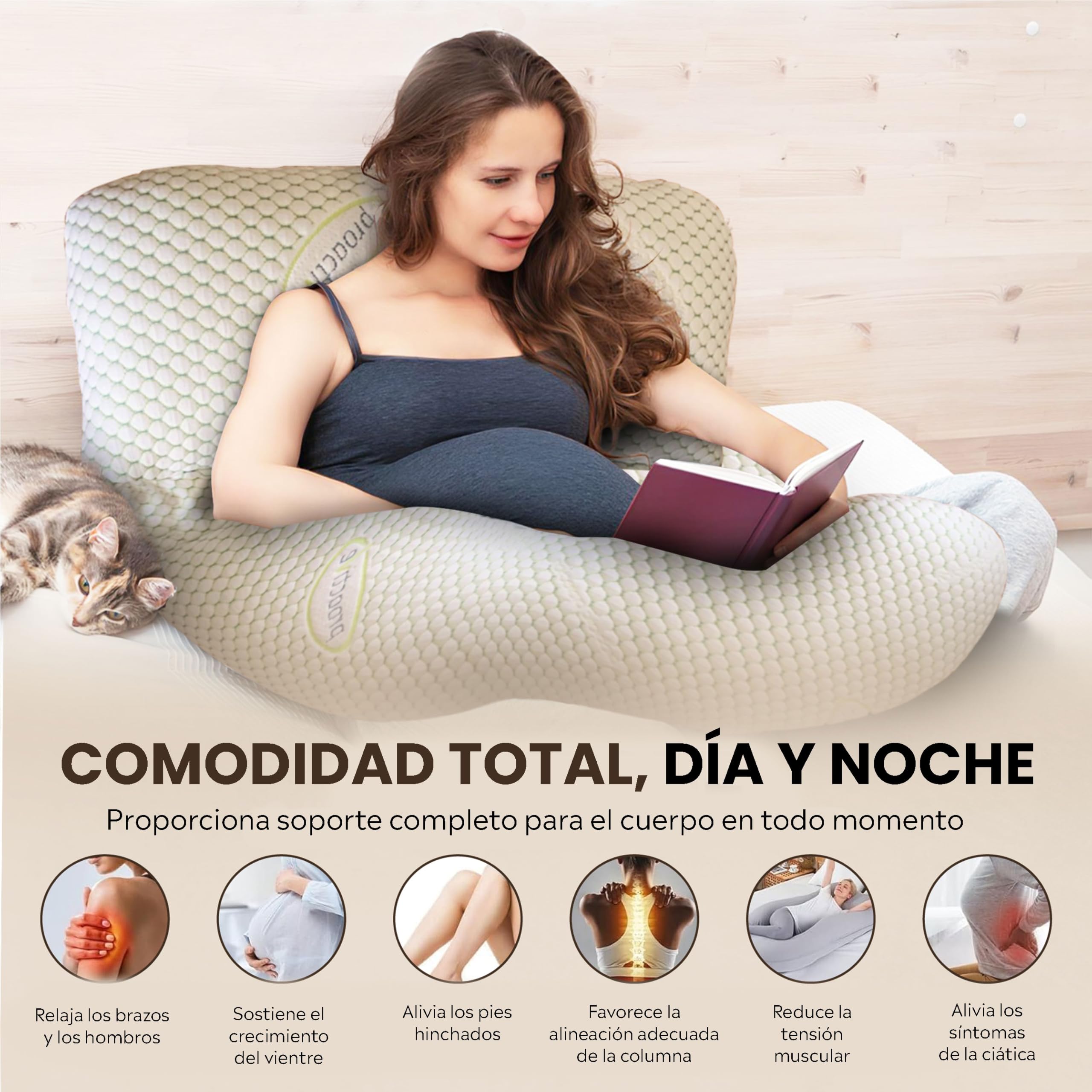 Cojín de Embarazo Grande en Forma de U – Almohada de Maternidad Ergonómica para Dormir de Lado – Cojín para Embarazadas y Lactancia – Soporte Espalda, Vientre y Piernas