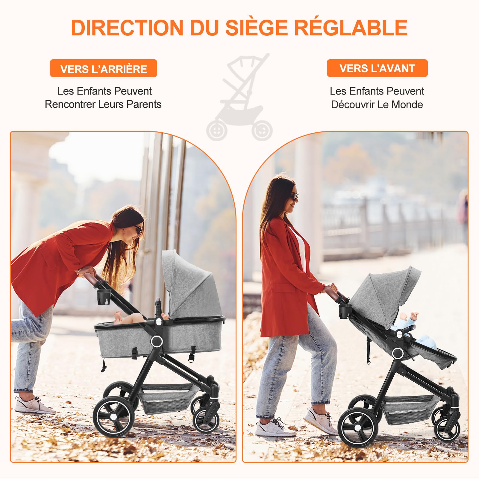 Poussette 2 En 1, Poussette Combinée Compacte Légère Pliable Avec Siège Inclinable, Landau Réglable, Poussette Bébé Confort Tout Terrain Haut Paysage, 0-3 Ans