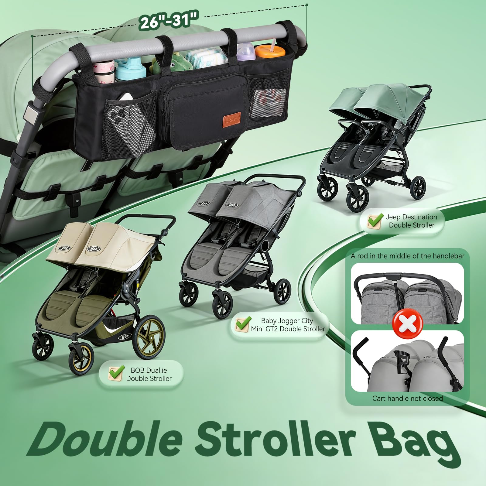 Double Stroller Organizer for Bob Duallie/Jeep Side by Side Double Stroller