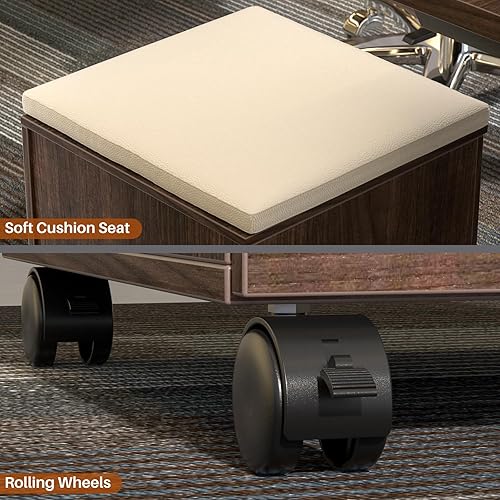 Miniatura 4 de armocity Mesa auxiliar rodante, mesa auxiliar resistente con gabinete y cojín, mesa auxiliar de archivador con rueda para oficina en casa, lado del