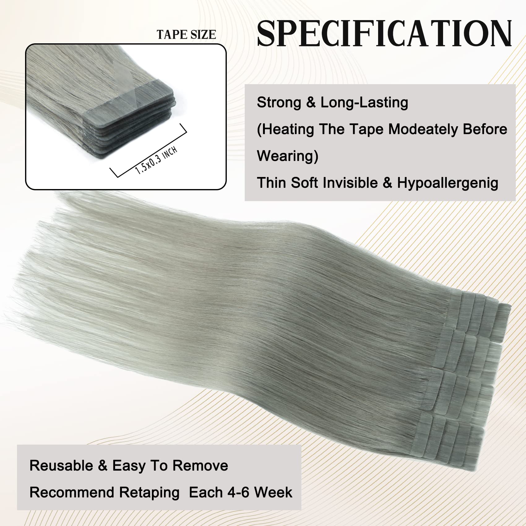 Amazon.com : Vario Hair Tape In Real Human Hair Extensions 7A Silk Straight  Skin Weft Extensions 100% Human Hair extensions (22Inch 60g/20pcs #Silver  Gray) : Beauty & Personal Care
