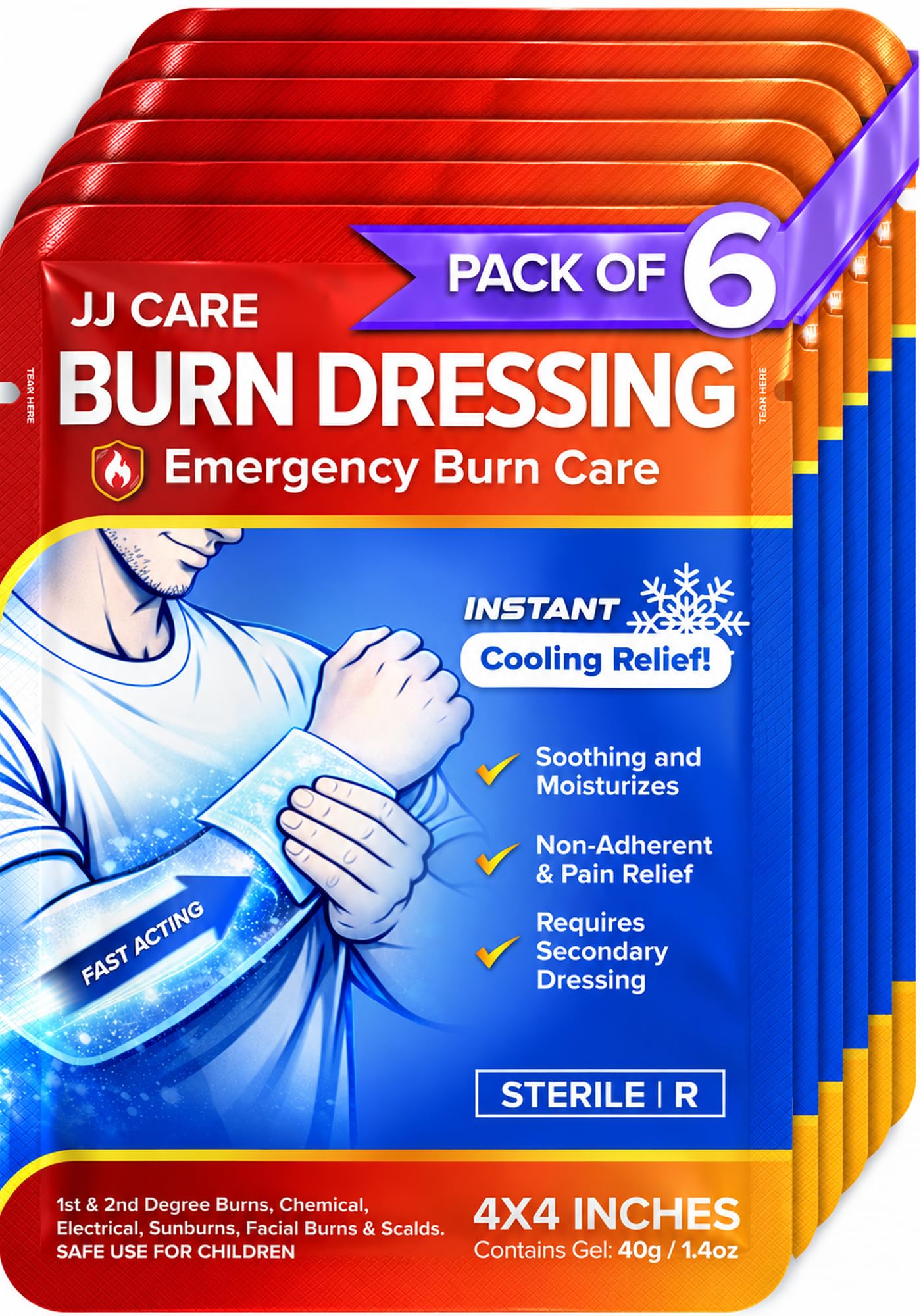 Burn Dressing 4"x4" Sterile Hydrogel Burn Pads | 6-Pack | FSA&HSA Eligible