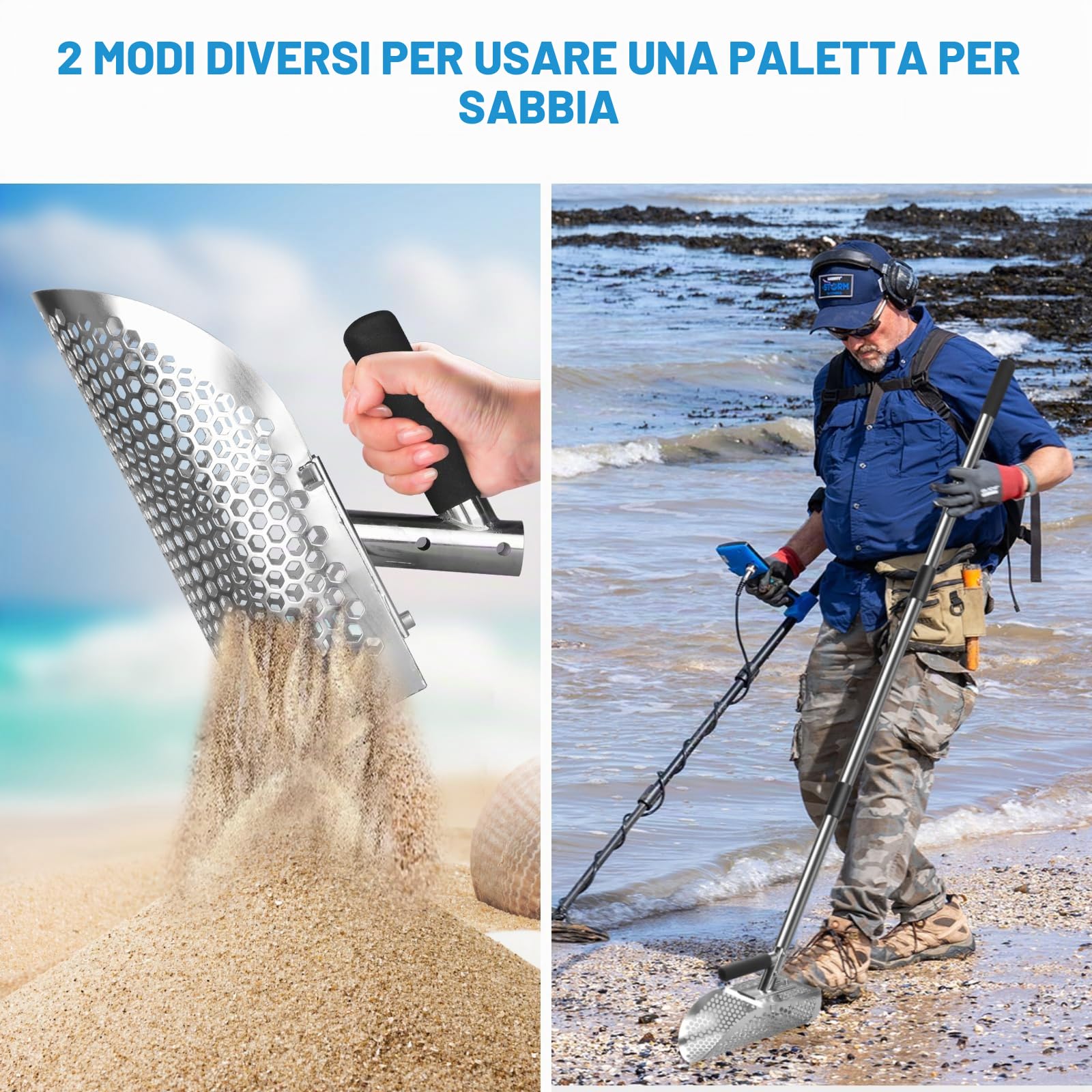 Rivelatore di Metalli Pala di Sabbia in Acciaio Inossidabile – Pala Setaccio da Spiaggia con Manico Smontabile, anti-ruggine Paletta da Spiaggia per Rilevamento Subacqueo, Gioco di Sabbia