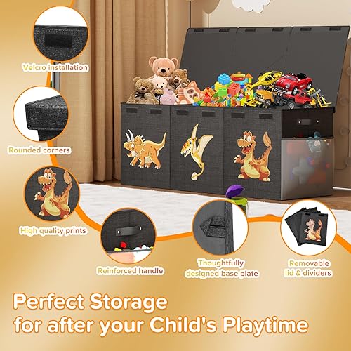 Miniatura 5 de Caja de juguetes extra grande, plegable, resistente, organizadora de juguetes, cestas de dinosaurios con tapas para niños y niñas, sala de estar,