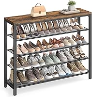 VASAGLE 5-Tier Shoe Rack Organizer - 4 Metal Mesh Shelves for 16-20 Pairs, Rustic Brown Top for Bags, Entryway Hallway Storage ULBS15BX