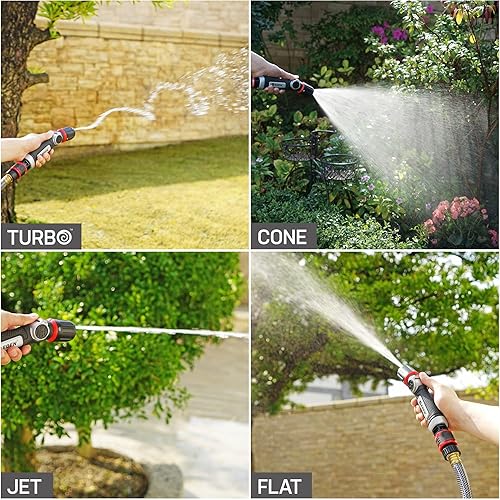 Miniatura 26 de Eden 94824 Boquilla rociadora de manguera de jardín con control de pulgar de metal resistente, 6 patrones, rociador de alta presión con conector