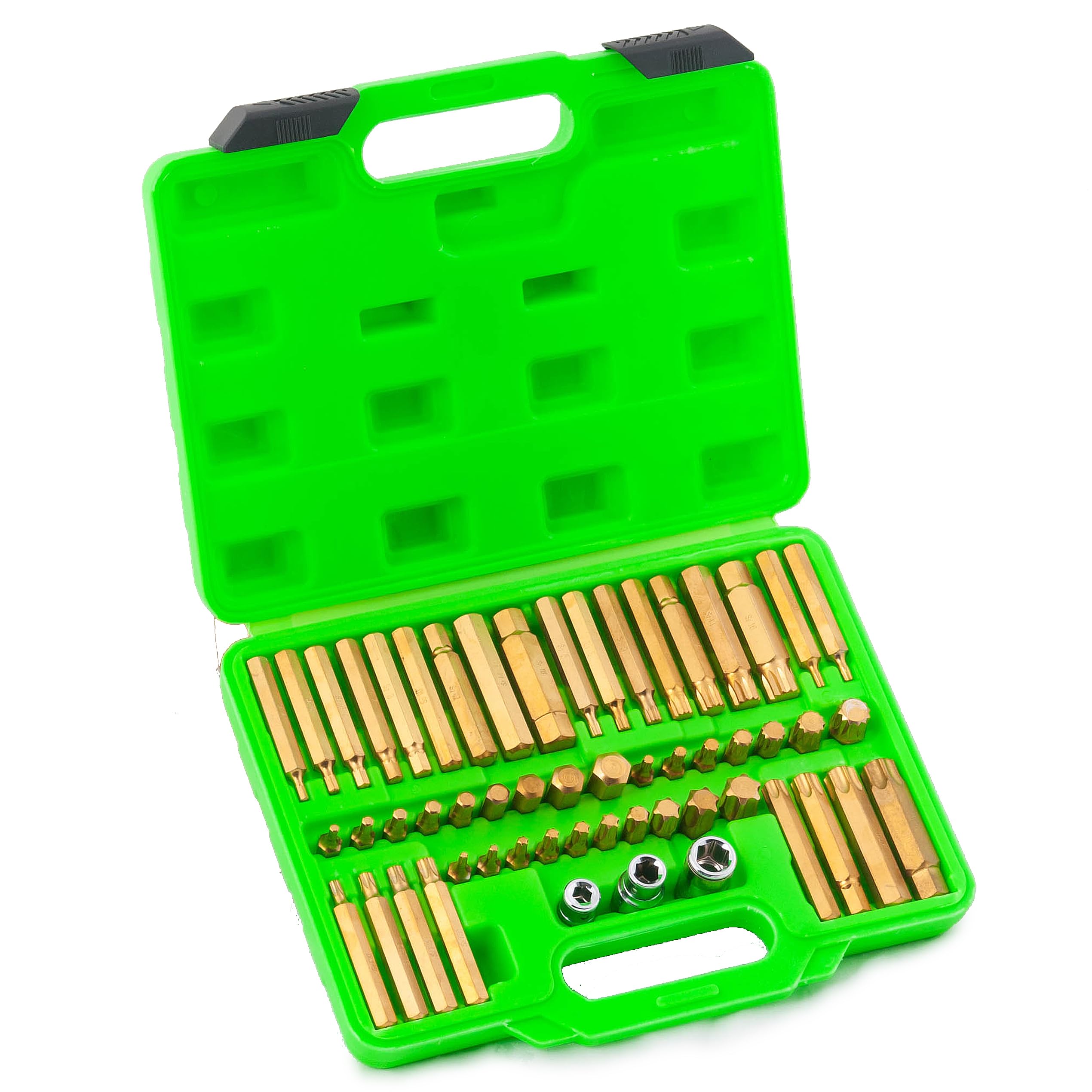 Juego de puntas combinadas allen hexagonales, torx, RIBE y XZN spline ACERO S2 PARA PISTOLA IMPACTO, 55 piezas