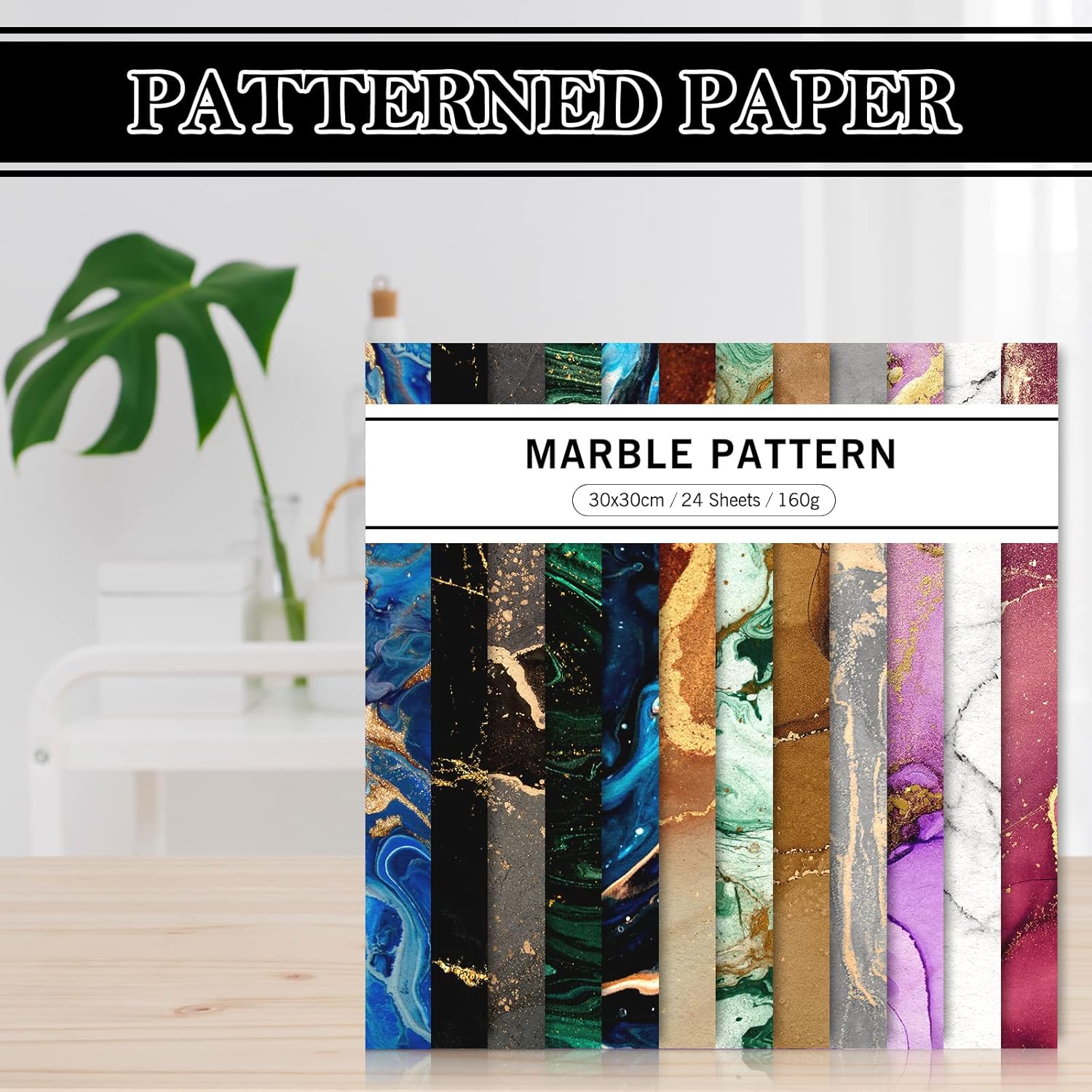 Whaline 24Pcs Marble Pattern Paper Pack Colorful Marble Scrapbook Specialty Paper Double-Sided Patterned Papers Collection for DIY Background Card Making Photo Album Decor, 11.8 x 11.8 inch