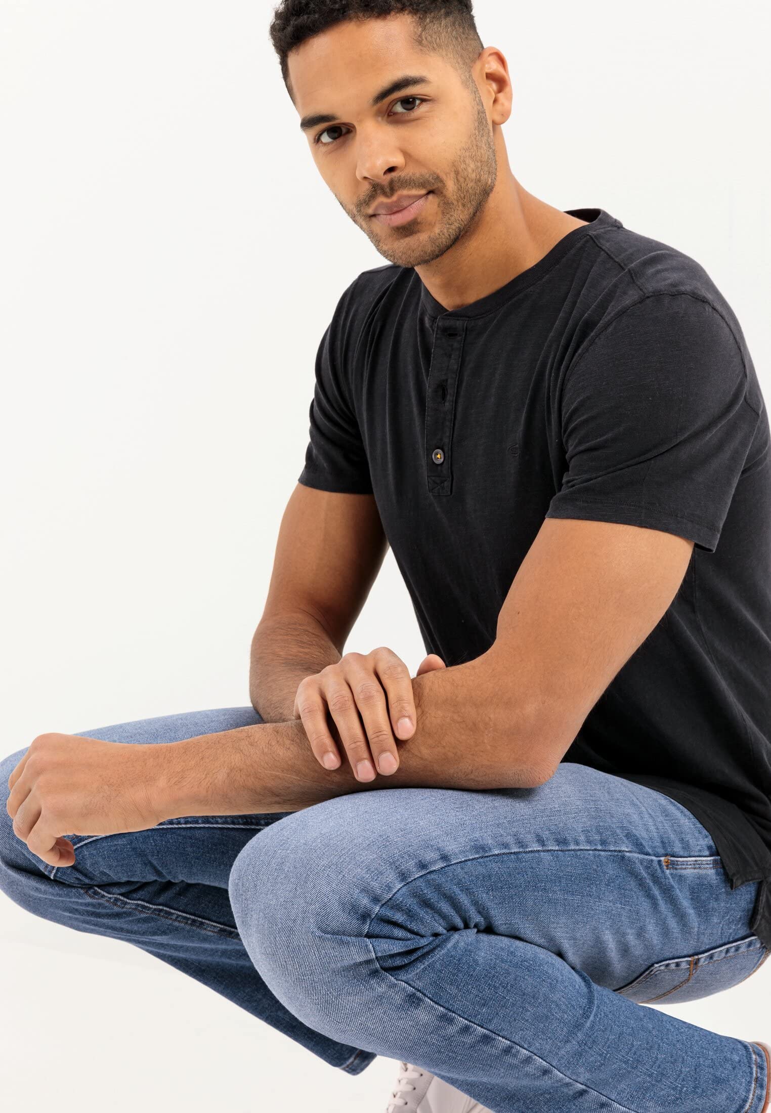 camel active Koszulka Mężczyźni T-shirt Henley z krótkim rękawem z zapięciem na guziki