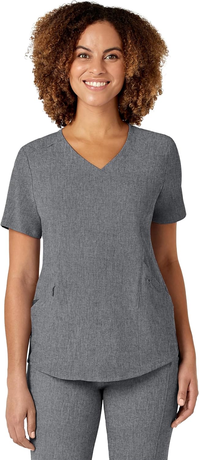 WonderWink womens Renew Women's V-neck Top Medical Scrubs, Grey Heather, Large US