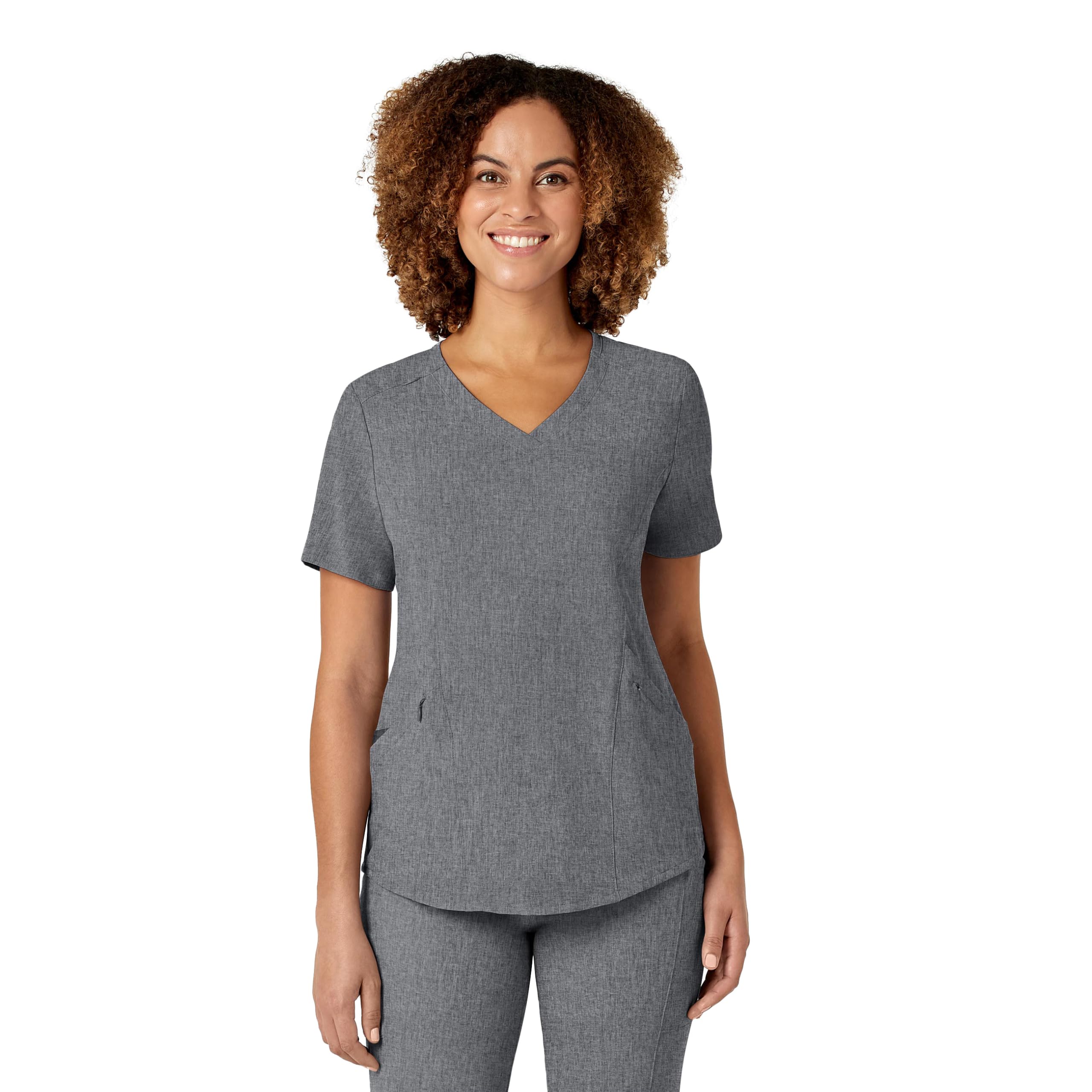 WonderWink Renew Damen Scrub Top mit V-Ausschnitt, Grey Heather, Mittel