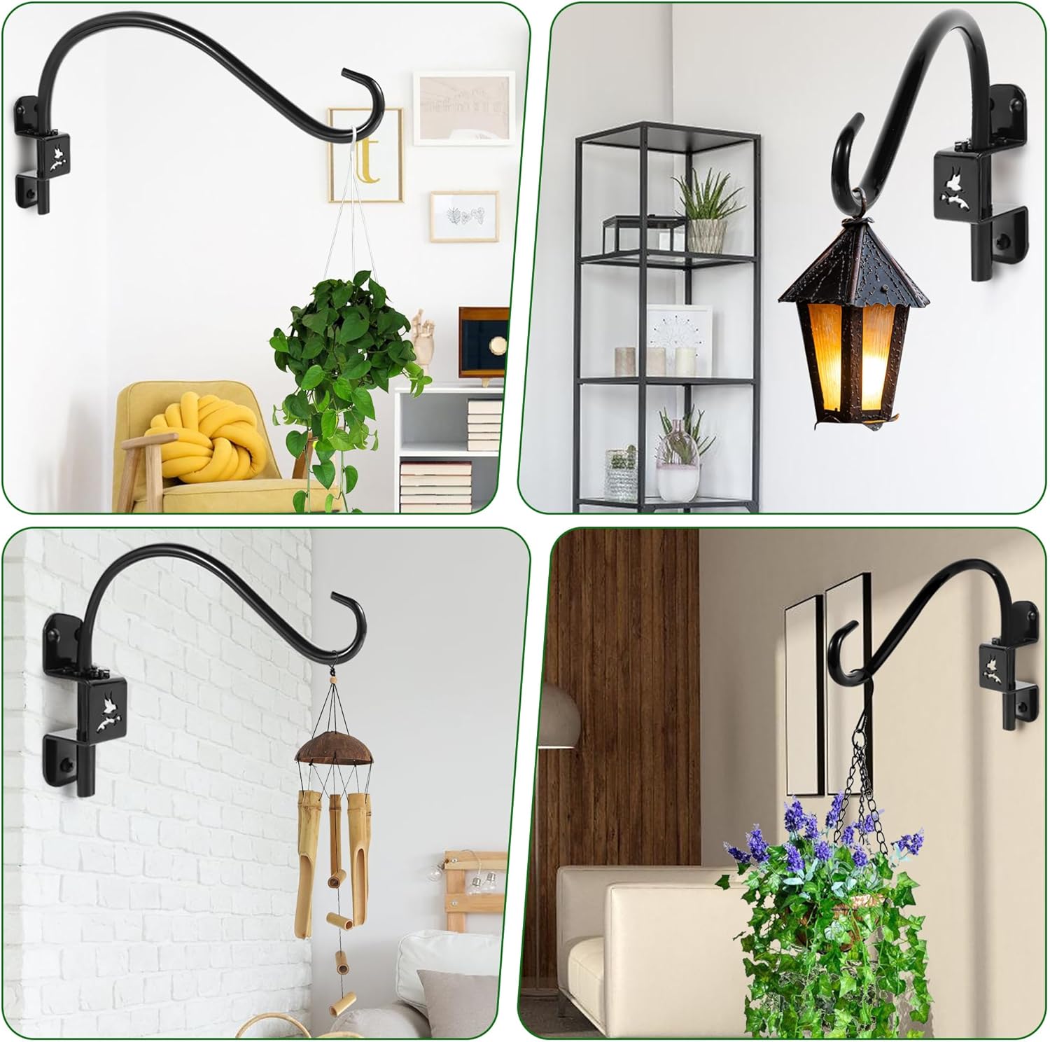 16 Inch Swivel Plant Hanger Bracket Outdoor, 360° Rotating Bird Feeder Hanger with 8 Adjustable Angles, Heavy Duty Metal Wall Mount for Flower Baskets, Lanterns and Chimes (Black, 2 Pack)
