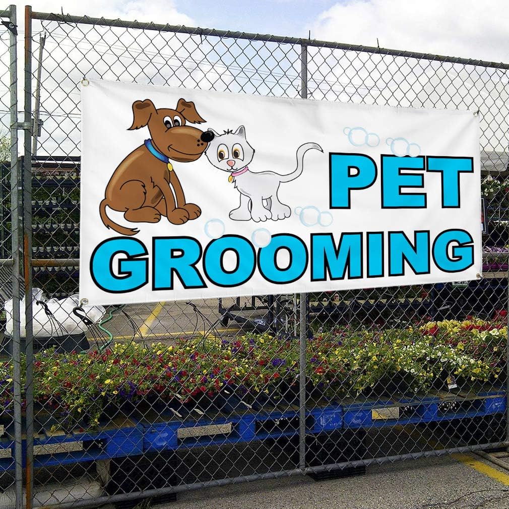 Vinyl Banner Multiple Sizes Pet Grooming Business E Business Outdoor Weatherproof Industrial Yard Signs White 4 Grommets 16x40Inches
