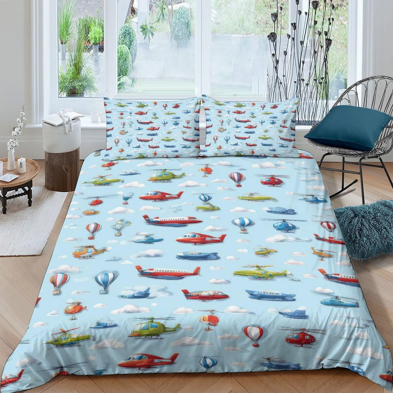 Ctjqhvkz Style-7 3D Printed Airplane Fitted Sheet Microfiber Soft Blue Aviation Bed Cover For Bedroom Guest Room Dorm Mattress Decor Single（135X200cm）