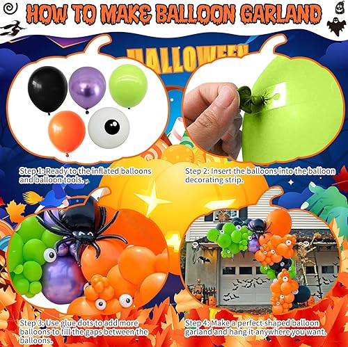 Miniatura 3 de Kit de arco de guirnalda de globos de Halloween, globos de látex negro, morado, verde, naranja, decoración de fiesta de Halloween, globos grandes de
