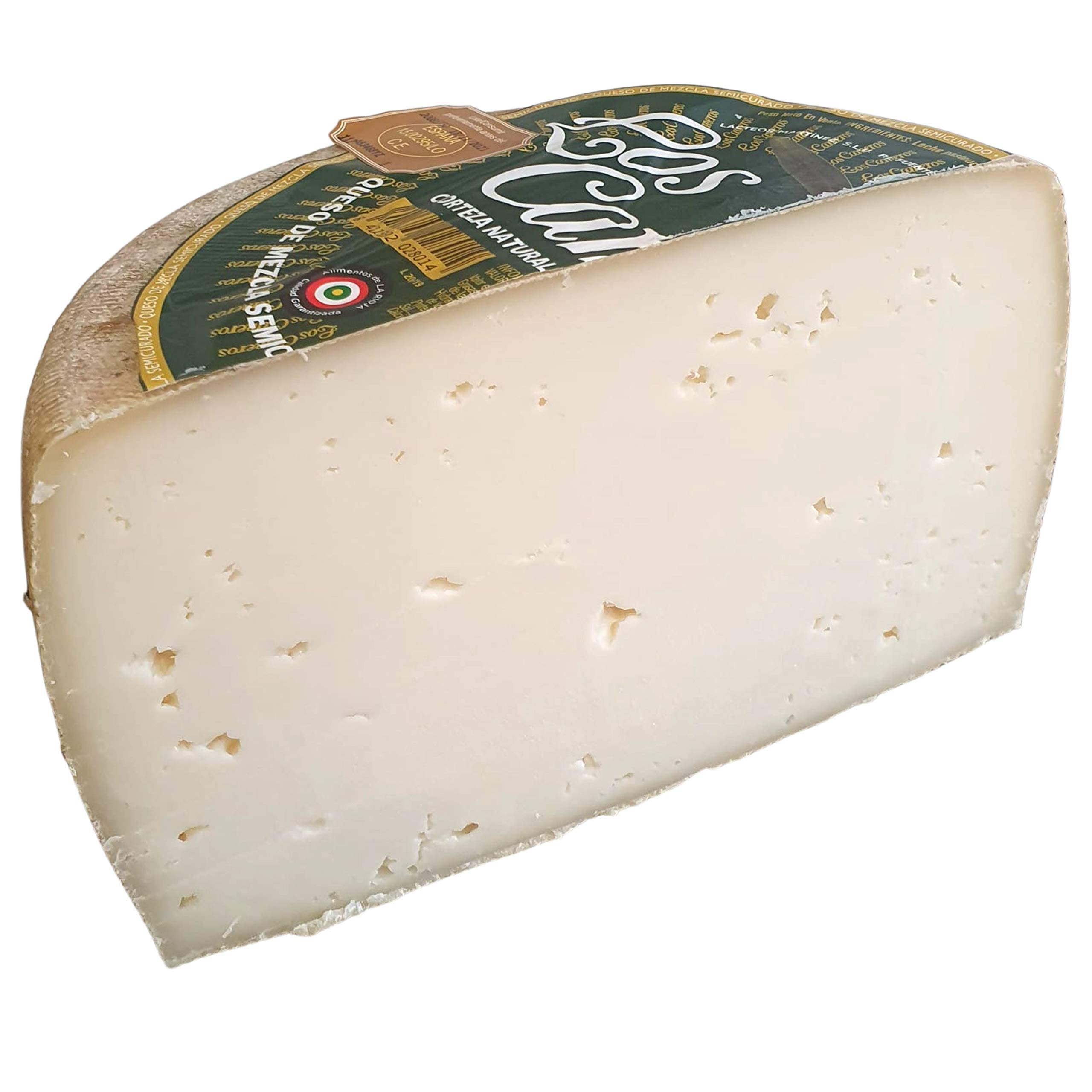Queso Semicurado Los Cameros Etiqueta Verde - Queso Mezcla - Medio Queso Peso Aproximado 1,7 Kilogramos - Elaborado con una mezcla de leche de vaca, de oveja y de cabra