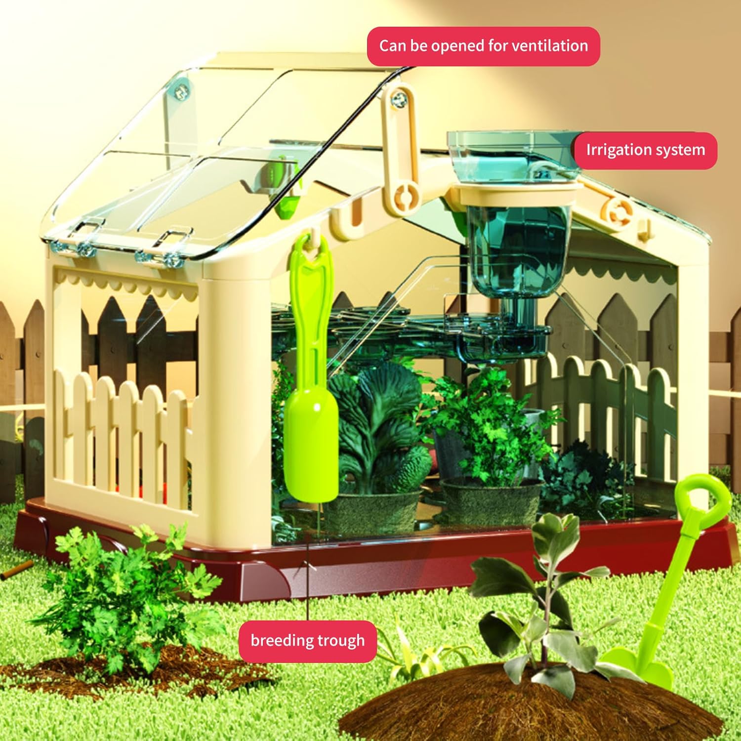 Childrens Gardening Set Having Built in LED Lighting Clear Acrylic Small Greenhouse for Home Planting Childrens Gardening Set Having Built in LED Lighting Clear Acrylic Small Greenhouse