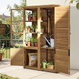 M MCombo Armoire de Jardin Abri de Jardin en Bois Résistant aux intempéries, abri de Jardin extérieur Étanche, pour l'extérieur Balcon Terrasse, 55×110×175 cm, 0130D (Naturel) - 2