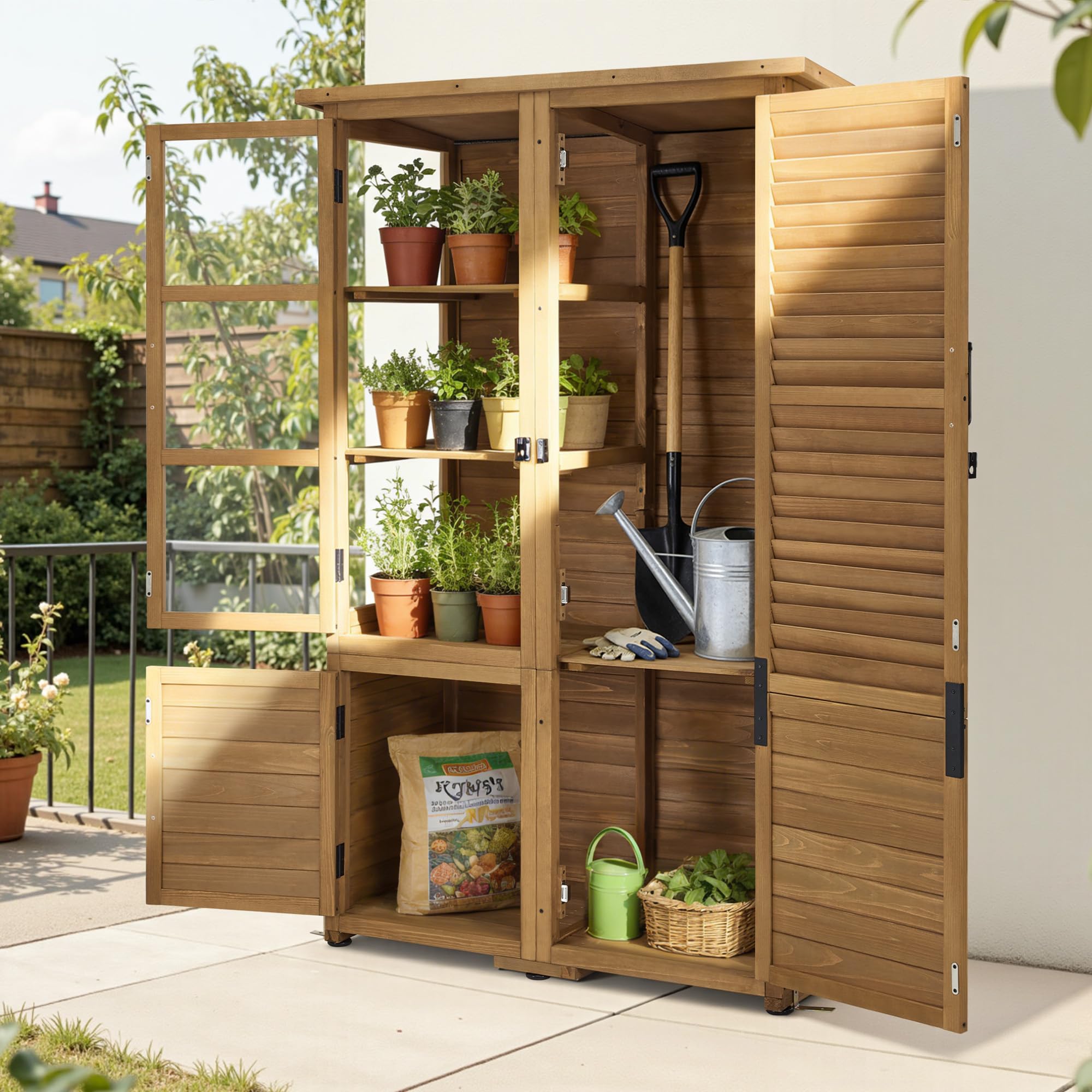 M MCombo Armario de jardín Caseta de jardín de Madera Resistente a la Intemperie, caseta para Herramientas Jardín Exterior Impermeable, para Exteriores Balcón Terraza, 55×110×175 cm, 0130D (Natural)