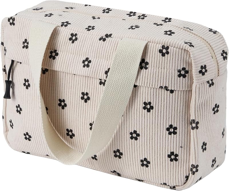 Necessaire de maquiagem ZOEMTIU em veludo cotelê com zíper e alça