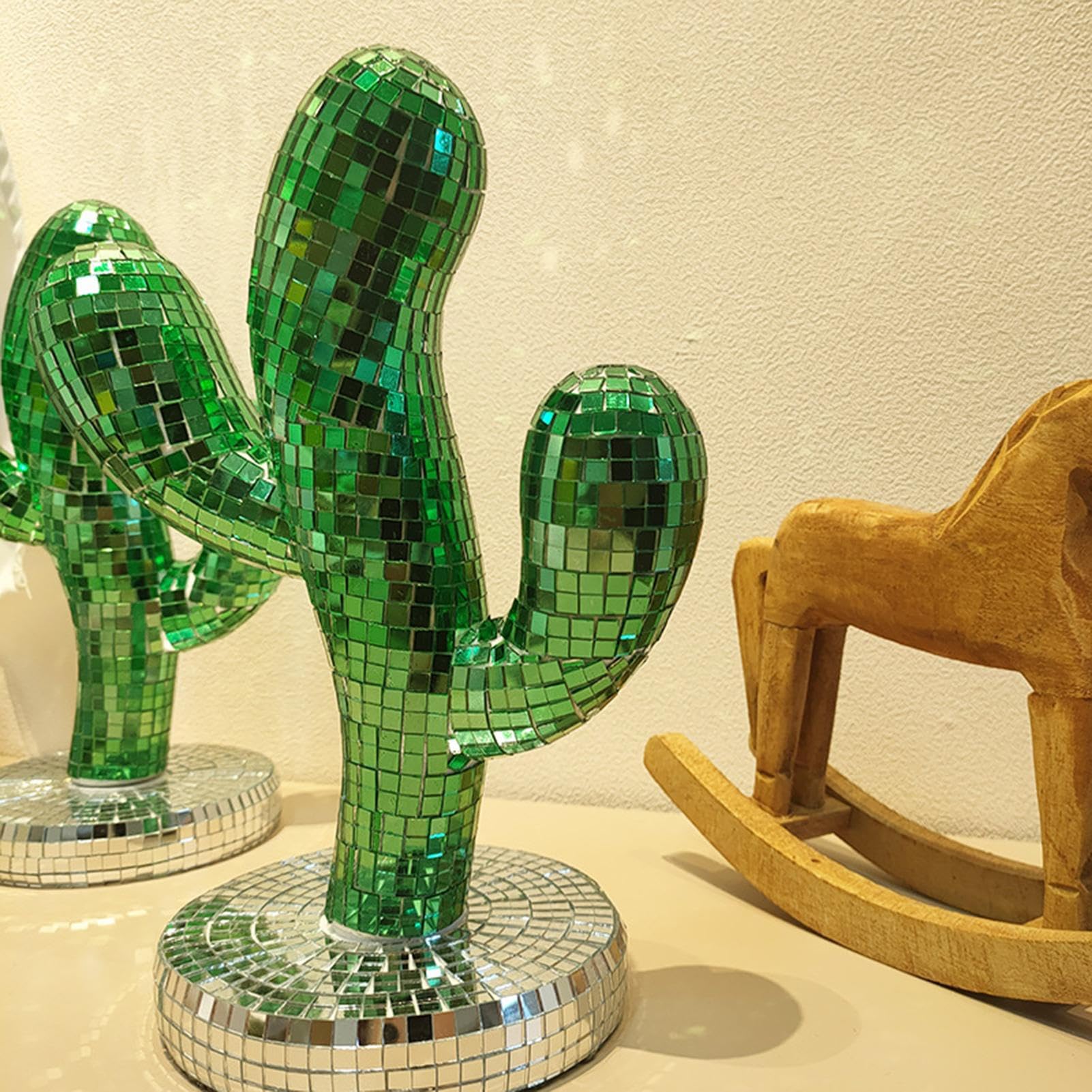 Generisch Kaktus Ornamente - Reflektierende Disco-Spiegelornamente,Handgefertigtes Dekorationszubehör für Nachtclubs, Festivals und Bars, 25 x 12 x 12 cm