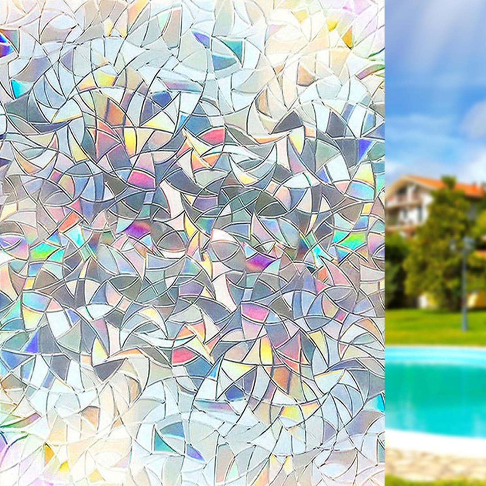 Frosted Glass Film for Windows 60 x 450 cm(24 x 177inch) Frosted Decorative Window Sticker, No Glue Anti UV Sun Block, Reusable for Home Office, Crescent