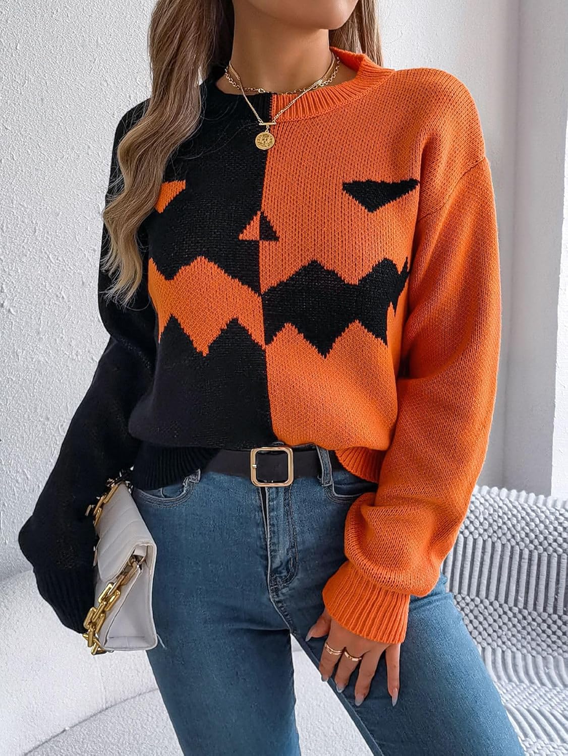 Women's Halloween Pumpkin Sweater Cute Crewneck Knitted Long Sleeve Pullover Tops Fall Winter Fashion Clothes - Image 3