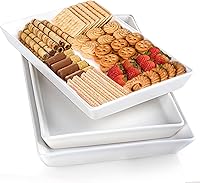 Delling Large Rectangular Serving Platters Set of 3 - 16/14/12 Inch White Porcelain Trays for Parties, Oven Safe Stackable