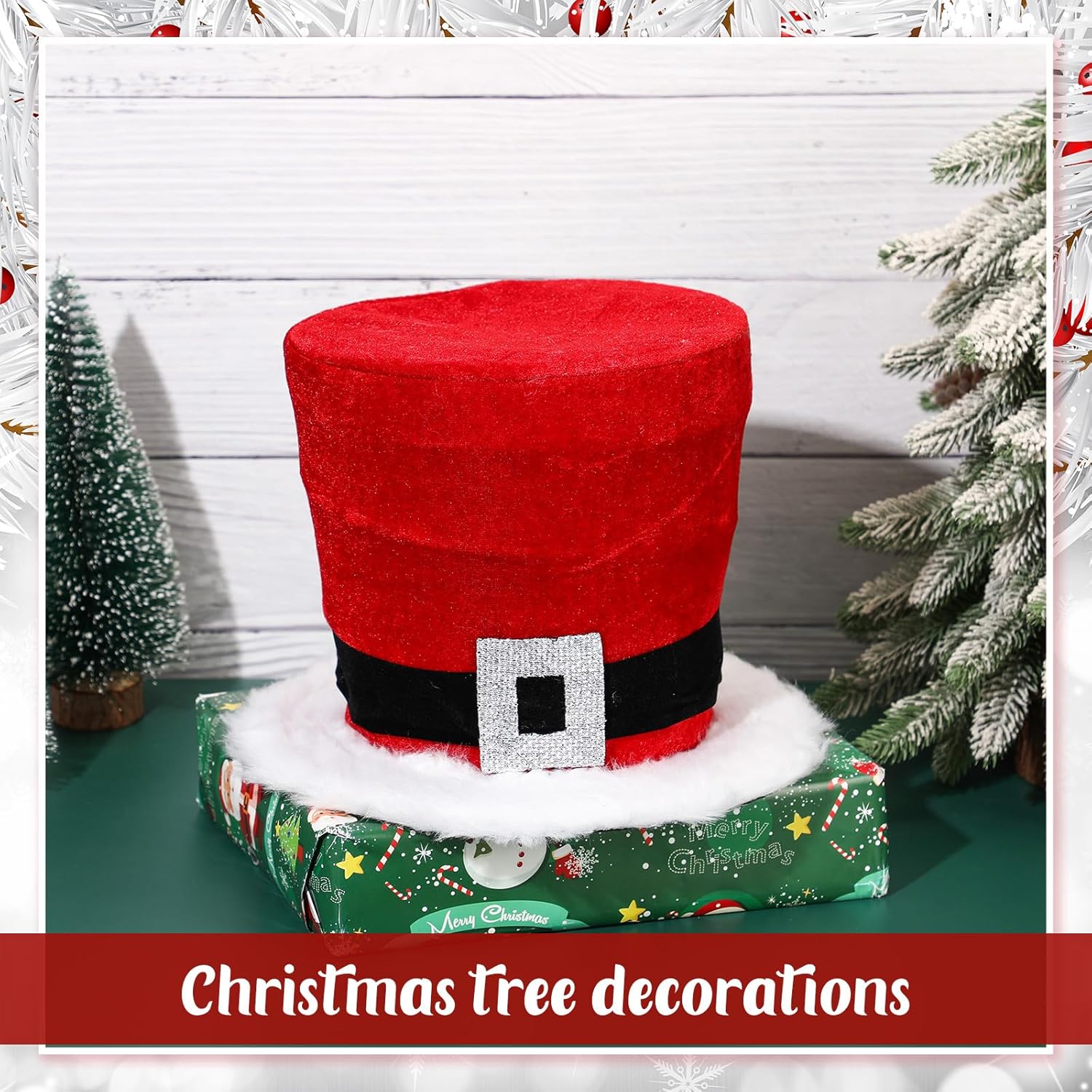 Christmas Tree Topper Hat Large Red Velvet Hat with Black Band Santa Tree Top Topper Decorations Old World Desktop Ornaments for Home Xmas Holiday Winter Decor