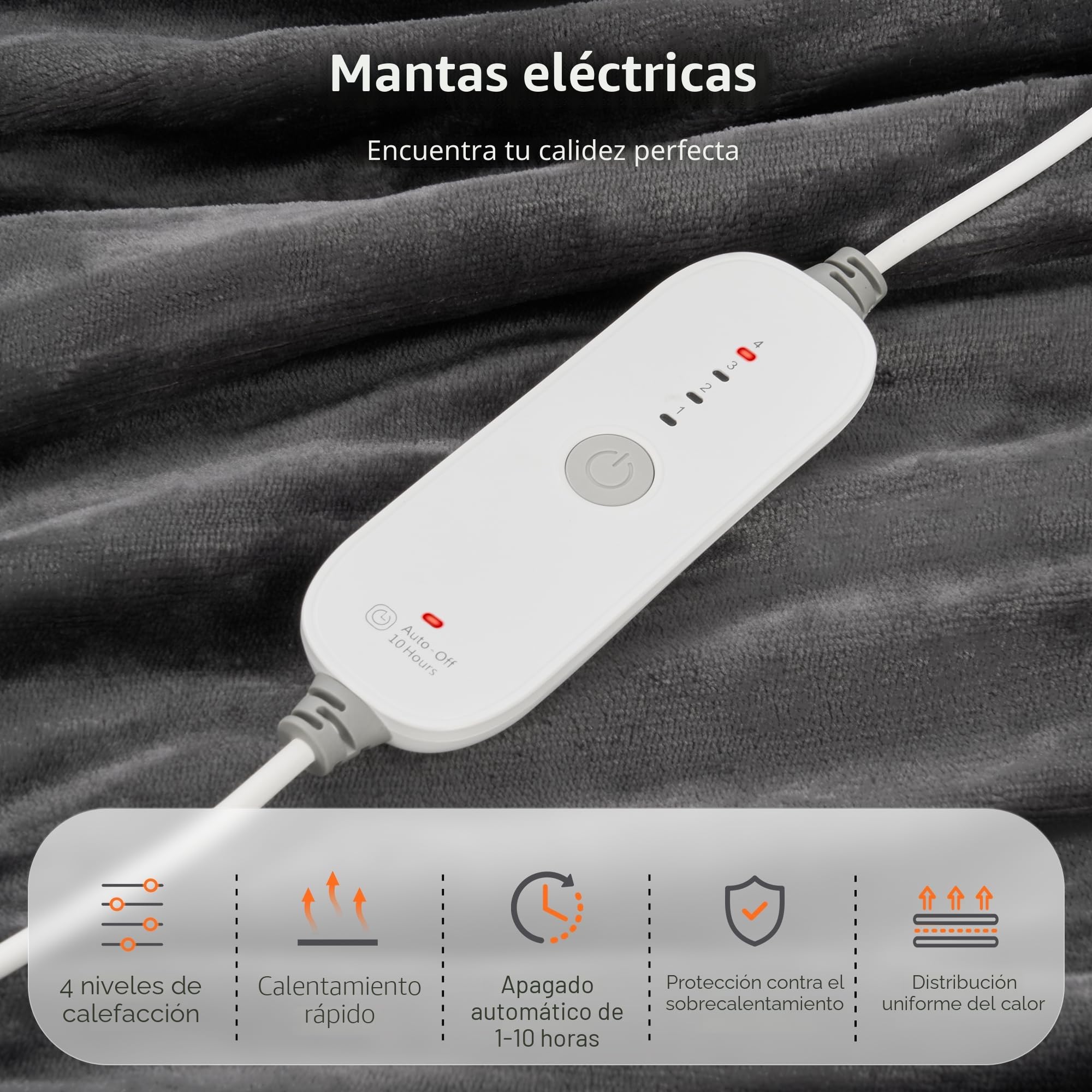 Manta Eléctrica Grande de Franela Doble Cara 150x200 cm - Calefacción Rápida, 4 Niveles de Calor, Apagado Automático de Seguridad (10h), Envoltura Cómoda para Cama y Sofá - Regalo de Invierno